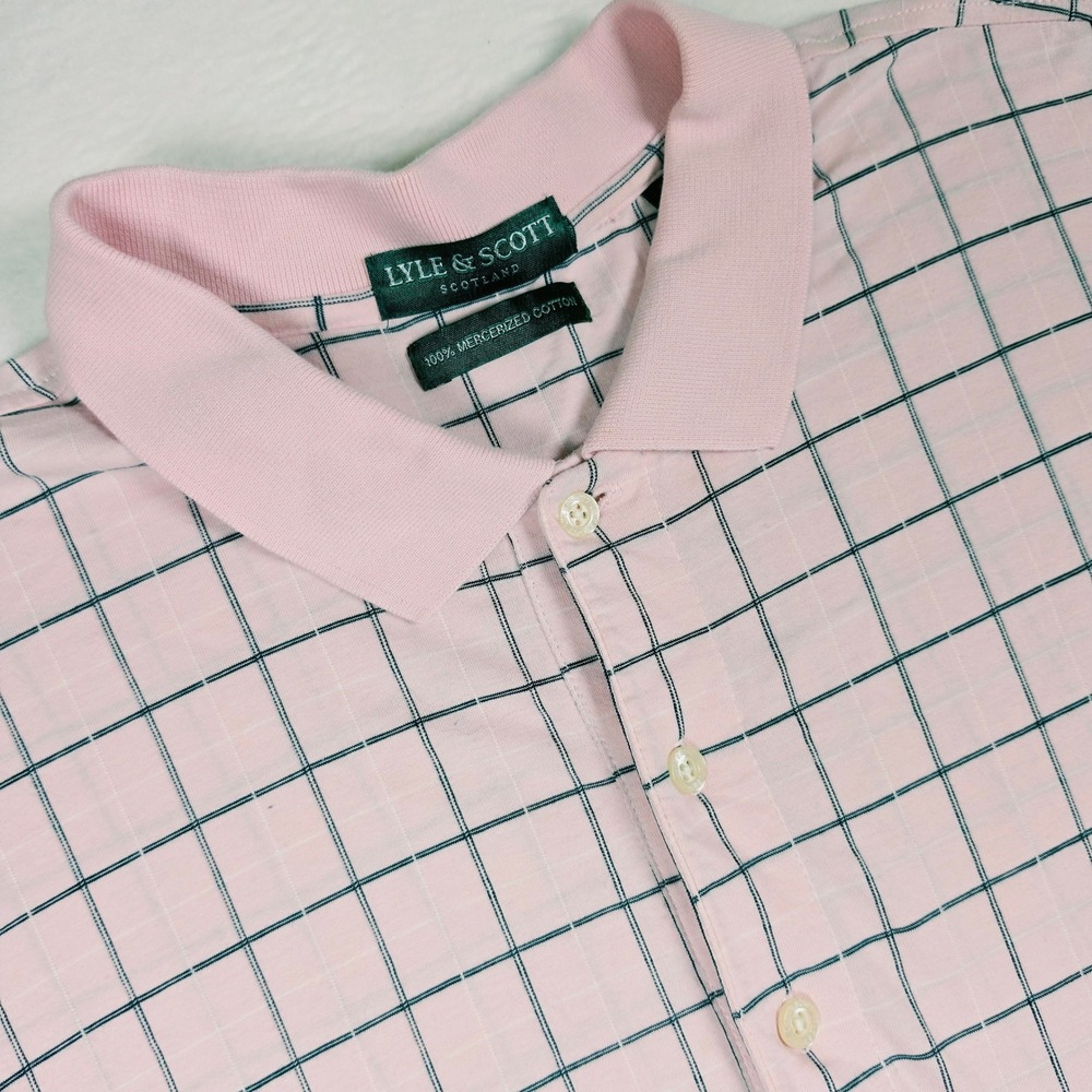 Lyle & Scott Pink Windowpane Mercerized Cotton Polo Shirt‎ Mens XL Short Sleeve